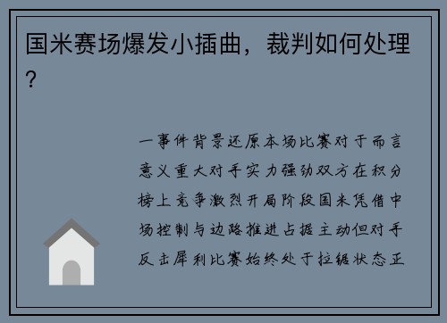 国米赛场爆发小插曲，裁判如何处理？